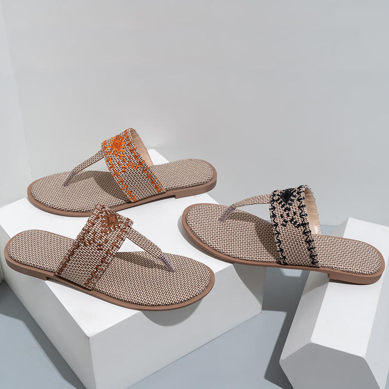 Flax Embroidered Summer SlippersTM