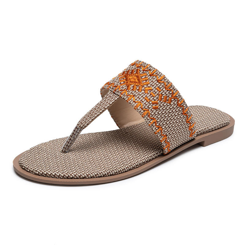 Flax Embroidered Summer SlippersTM